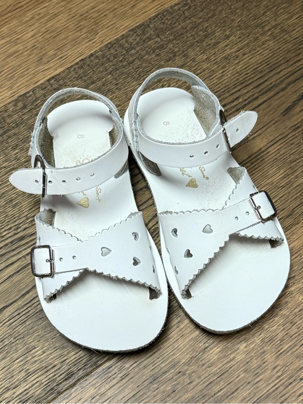 Girls' White Sun-San Sweetheart Leather Sandals